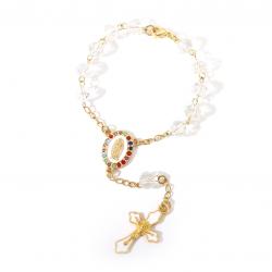 Różaniec do auta złoty medalik krzyż kryształki