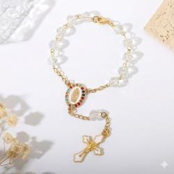 Różaniec do auta złoty medalik krzyż kryształki