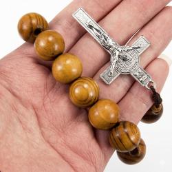 Różaniec do auta drewniane koraliki krzyż medalik