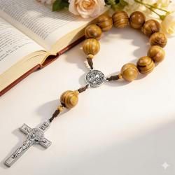 Różaniec do auta drewniane koraliki krzyż medalik