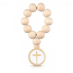 Różaniec na palec drewniane koraliki krzyż organza