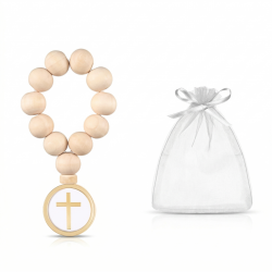 Różaniec na palec drewniane koraliki krzyż organza
