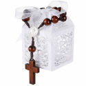 Mini różaniec drewniany pudełko na prezent organza