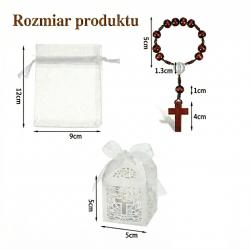 Mini różaniec drewniany pudełko na prezent organza