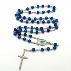 Różaniec niebieski z medalikiem krzyżyk łańcuszek