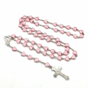 Różaniec różowy serca koraliki medalik krzyż