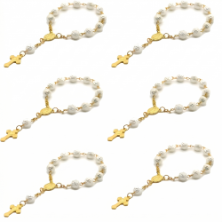 Mini różaniec perłowy złoty medalik krzyż prezent