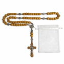 Drewniany różaniec klasyczny z krzyżem etui organza