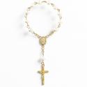 Różaniec perłowy mini złoty z krzyżem medalik prezent