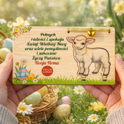 Firmowa kartka wielkanocna 3D z barankiem i logo