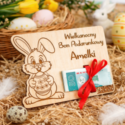 Wielkanocny bon na pieniądze z imieniem prezent...