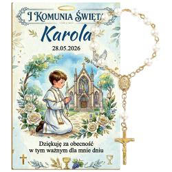 Różaniec perłowy komunia chłopiec podziękowanie