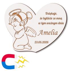 Magnes drewniany serce grawer komunia dziewczynka