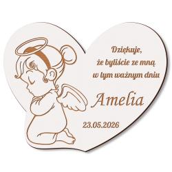 Magnes drewniany serce grawer komunia dziewczynka
