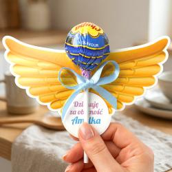 Podziękowanie dla gości Komunia lizak skrzydła...