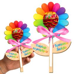 Podziękowanie dla gości Komunia lizak kwiatek...