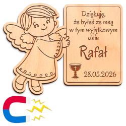 Magnes komunijny aniołek z grawerem podziękowanie