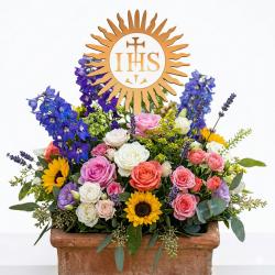 Topper komunijny IHS do kwiatów dekoracja złota