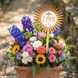 Topper komunijny IHS do kwiatów dekoracja złota