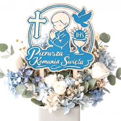 Topper komunijny chłopiec IHS dekoracja do kwiatów