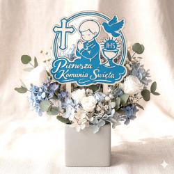 Topper komunijny chłopiec IHS dekoracja do kwiatów