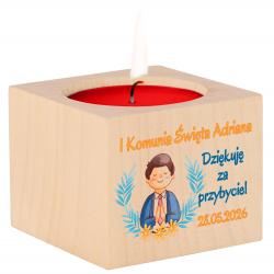 Świecznik komunijny z imieniem podziękowanie gości