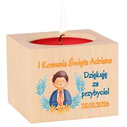 Świecznik komunijny z imieniem podziękowanie gości