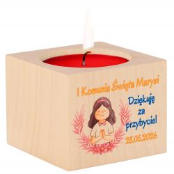 Drewniany świecznik komunia podziękowanie gości...