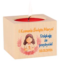 Drewniany świecznik komunia podziękowanie gości...