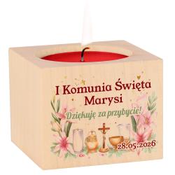 Świecznik komunijny kwiatowy podziękowanie dla...