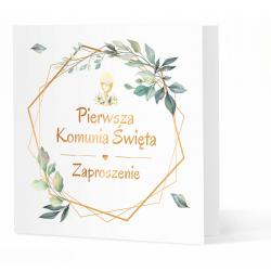Zaproszenie na Komunię Świętą złote liście...