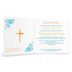 Zaproszenie na Komunię Świętą krzyż niebieskie...