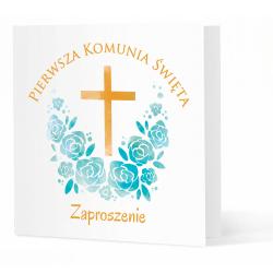 Zaproszenie na Komunię Świętą krzyż niebieskie...