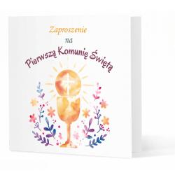 Zaproszenie na pierwszą komunię kielich kwiaty