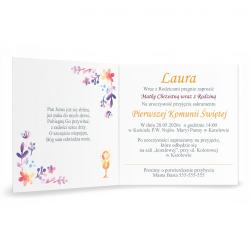 Zaproszenie na pierwszą komunię kielich kwiaty