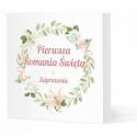 Zaproszenie komunijne kwiatowe wianek dziewczynka