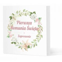 Zaproszenie komunijne kwiatowe wianek dziewczynka
