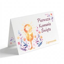 Zaproszenie komunijne dziewczynka kielich kwiaty