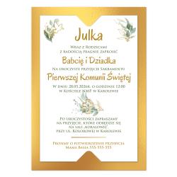 Złote zaproszenie Komunia Święta...