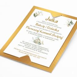 Złote zaproszenie Komunia Święta...