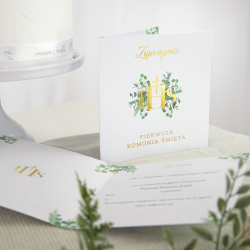Zaproszenie na komunię Eukaliptus 10szt.
