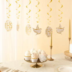 Świderki Komunia Święta IHS biało-złote 6 szt.