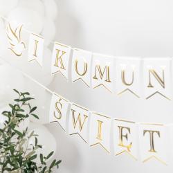 Baner komunijny I Komunia Święta biało-złoty 250cm