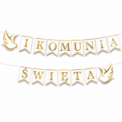 Baner komunijny I Komunia Święta biało-złoty 250cm