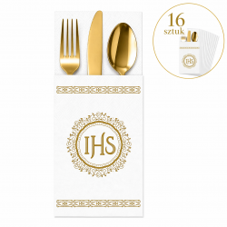 Kieszonki na sztućce IHS biało-złote 16szt.