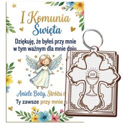 Brelok krzyż z grawerem Komunia Święta...