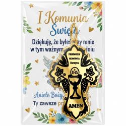Brelok krzyż Komunia Święta złote lustro grawer...