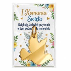 Brelok gołąbek Komunia Święta złote lustro...