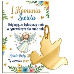 Brelok gołąbek Komunia Święta złote lustro...
