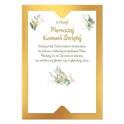 Życzenia Komunia Święta kartka C6 10x15 złota...